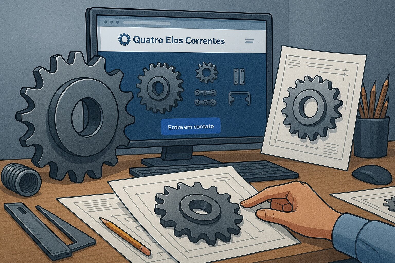 Quatro Elos Correntes e Engrenagens - correntes-e-engrenagens-industriais